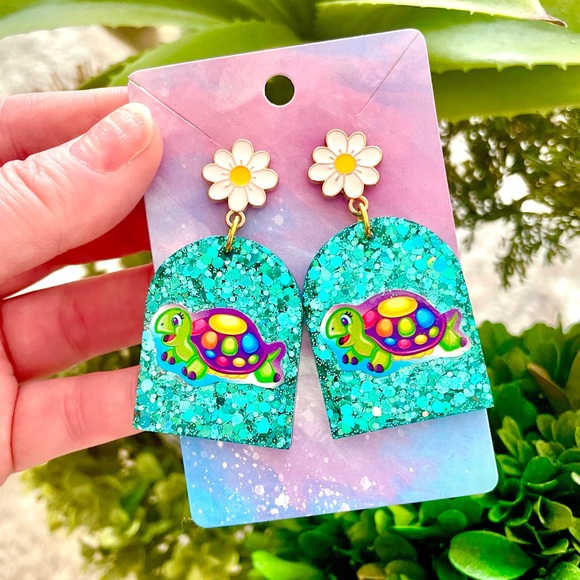 Lisa Frank Turtle Acrylic Earrings - Picture 2 of 4